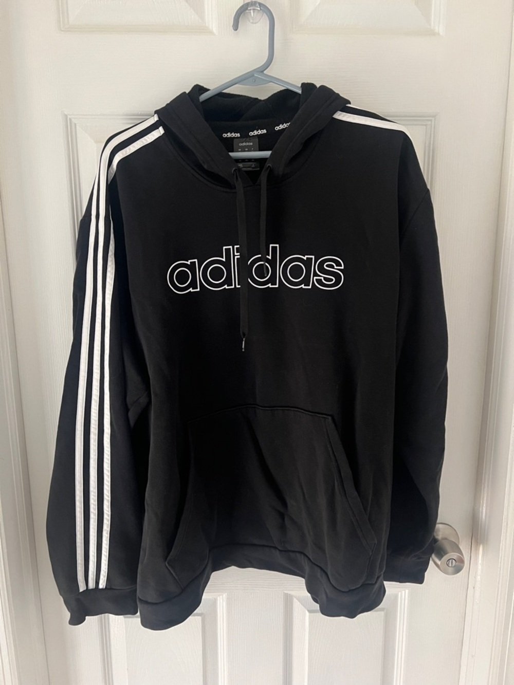 Men’s adidas Black Hoodie with White Stripes and Logo